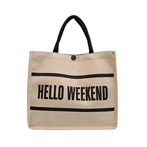 Hello Weekend Frauen Leinen Tragetaschen Handtaschen Damen Schultertasche Damen Täglich Reisen Tragbar Einkaufsgriff Tasche Geldbörse, khaki von Qoier