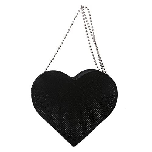 Love Heart Shaped Rhinestone Shoulder Bag Messenger Bag, Ladies Shiny Design Leather Chain Purse Handtasche, Schwarz von Qoier