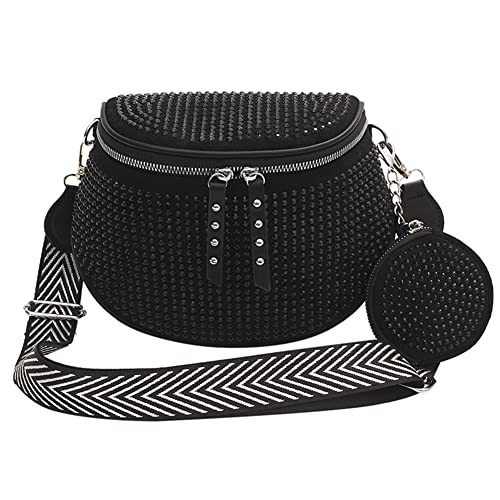 Qoier Damen Strass Glänzende Bauchtasche Umhängetasche Handy Tasche Breiter Gurt Crossbody Brusttasche mit Münzgeldbeutel von Qoier