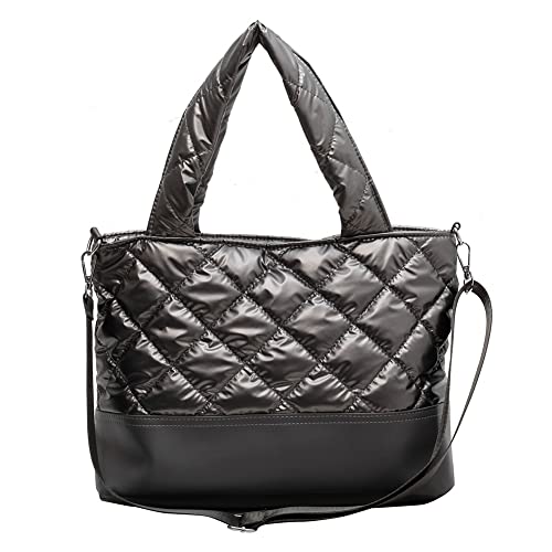 Qoier Gesteppte Schultertasche, modische Handtasche Herbst Winter Crossbody Taschen Große Gesteppte Gepolsterte Baumwolle Taschen, grau von Qoier