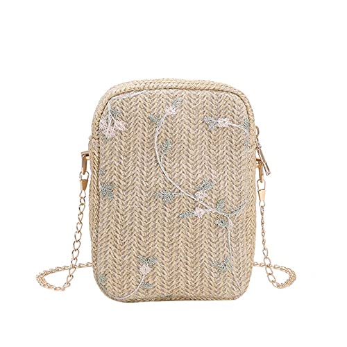 Stroh Blume Handytasche, Umhängetasche, Damen, handgefertigt, gewebt, Umhängetasche, Geldbörse for Sommer, Strand, Urlaub, Party, khaki von Qoier