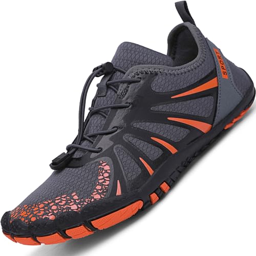 Qomo goose Barfußschuhe Damen Barfussschuhe Herren Fitnessschuhe Traillaufschuhe Weich Leicht rutschfest Trainingsschuhe Tragbar Breiter Zehenbox, Outdoor & Indoor(Grauorange 39 EU) von Qomo goose