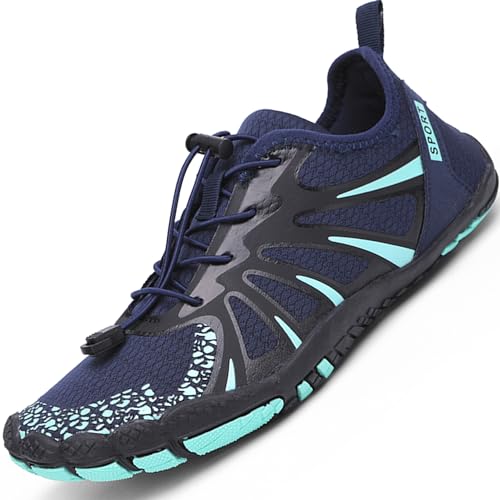 Qomo goose Barfußschuhe Damen Barfussschuhe Herren Fitnessschuhe Traillaufschuhe Weich Leicht rutschfest Trainingsschuhe Tragbar Breiter Zehenbox, Outdoor & Indoor(Navy Blau 37 EU) von Qomo goose