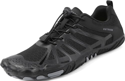 Qomo goose Barfußschuhe Damen Barfussschuhe Herren Fitnessschuhe Traillaufschuhe Weich Leicht rutschfest Trainingsschuhe Tragbar Breiter Zehenbox, Outdoor & Indoor(Schwarz 42 EU) von Qomo goose