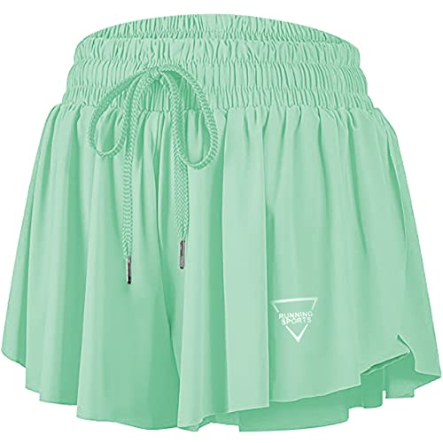 2-in-1 Flowy Athletic Shorts für Frauen Casual Butterfly Running Athletic Shorts Workout Active Yoga Shorts mit Taschen, lichtgrün, X-Klein von QooNoo