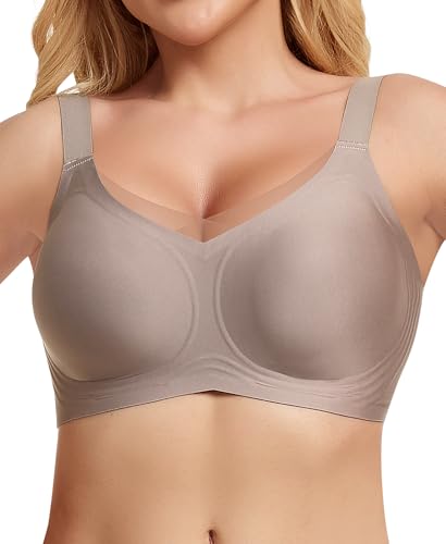 QooNoo BH Damen Ohne Bügel Push up BH GroBe Brüiste Starker Halt Damen-BHS Bügelloser Bequemern(Grau - Spitzenkante,S) von QooNoo