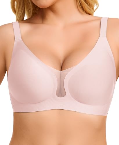 QooNoo BH Damen Ohne Bügel Push up BHS Große Größen Starker Halt Komfort T Shirt BH Bustier Seamless Bügelloser(Rosa - Tropfspitze,S) von QooNoo
