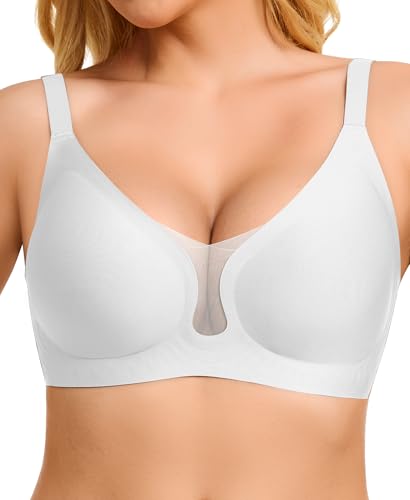 QooNoo BH Damen Ohne Bügel Push up BHS Große Größen Starker Halt Komfort T Shirt BH Bustier Seamless Bügelloser(Weiß - Tropfspitze,L) von QooNoo