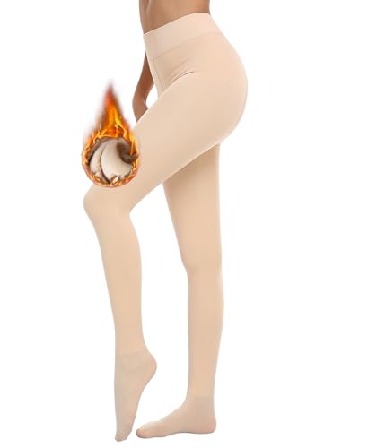 QooNoo Thermo Strumpfhose Damen Gefütterte Strumpfhose Pantyhose,Fleece Thermostrumpfhose Strumpfhosen Damen Winter Gefälschte Durchscheinend Leggings(200g Fuß Hautfarbe,S) von QooNoo