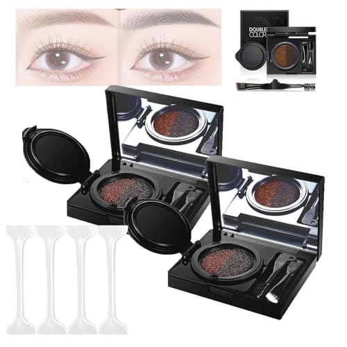 Eyebrow & Eyeliner Cream with Stamp, 2 in 1 Waterproof Brow Powder & Eyeliner Cream with Double Ended Brush, 2 Colors Eyebrow Stencil Kit for Women (Brown-2Pcs) von Qoobom