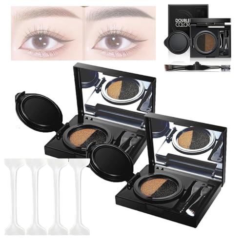 Eyebrow & Eyeliner Cream with Stamp, 2 in 1 Waterproof Brow Powder & Eyeliner Cream with Double Ended Brush, 2 Colors Eyebrow Stencil Kit for Women (Grey-2Pcs) von Qoobom