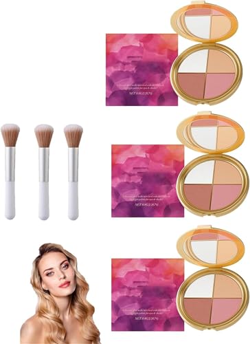 Glowjiu Glow Gallery Highlighting Eye & Cheek Palette, Waterproof Highlighting Blush & Eyeshadow Makeup, 4-in-1 Highlight Shades Makeup for Blush,Long-Lasting Wear for Daily & Party (3Pcs) von Qoobom