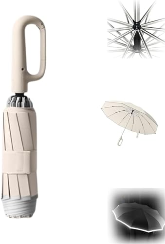 Qoobom Regenschirm mit Ringschnalle, reflektierender Sicherheitsstreifen, robust, winddicht, tragbar, Ringschnalle, vollautomatischer Regenschirm, kompakter faltbarer Reise-Regenschirm für Damen und von Qoobom