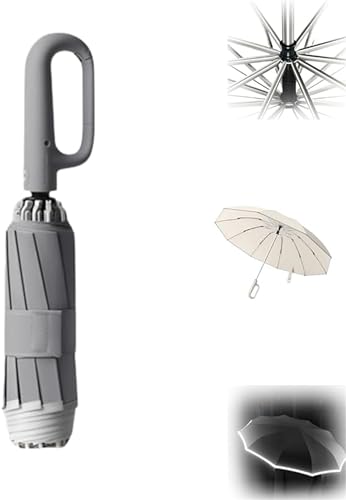 Qoobom Regenschirm mit Ringschnalle, reflektierender Sicherheitsstreifen, robust, winddicht, tragbar, Ringschnalle, vollautomatischer Regenschirm, kompakter faltbarer Reise-Regenschirm für Damen und von Qoobom