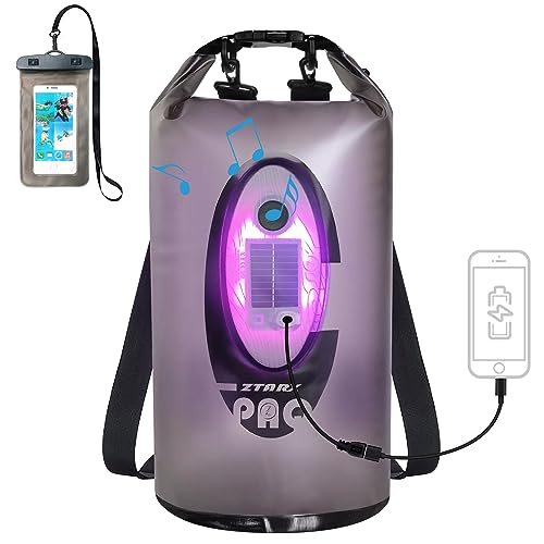 Wasserdichte Tasche mit Solar-Bluetooth-Lautsprecher und Licht – 20 l Roll-Top-Trockensack hält Ausrüstung trocken für Männer und Frauen, Kajakfahren, Strand, Rafting, Bootfahren, Wandern, Camping und von Qoolife