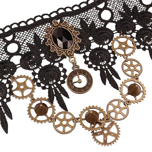 Qooloo Steampunk Kostüm Damen, Steampunk Zahnräder Halskette, Steampunk Ohrringe, Vintage Spitze Vampir Armband, Gothic Schmuck für Mädchen Karneval Kostüm Zubehör von Qooloo