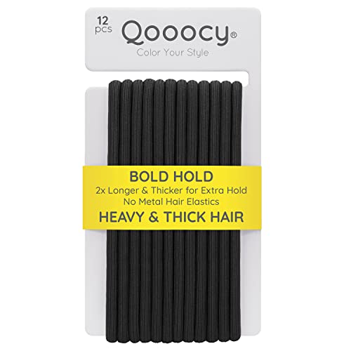 Qooocy Extra langes Haargummi für langes, dickes und lockiges Haar, elastische Pferdeschwanzhalter für Frauen oder Männer, kein Metall, lange Haarbänder, Haarschmuck für langlebige Zöpfe, 12 Stück, von Qooocy