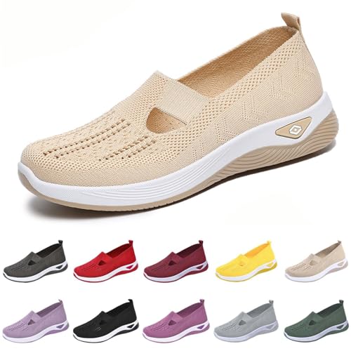 Podoback Schuhe Annelie, Annelie Schuhe, Orthopädischer Schuh Für Frauen, Leichte, schnürungsfreie Slip-On Sneakers für Bequeme Spaziergänge, atmungsaktive Turnschuhe (43,Beige) von Qosigote