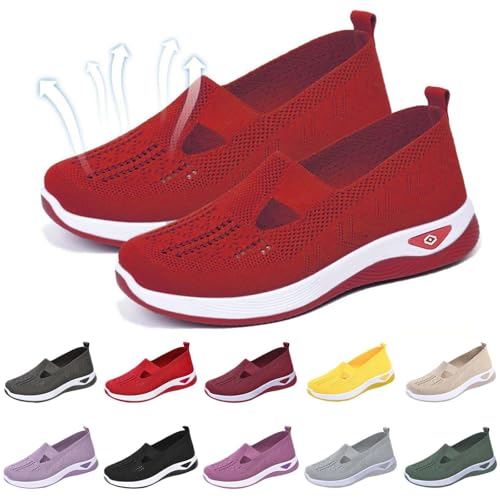 Podoback Schuhe Annelie, Annelie Schuhe, Orthopädischer Schuh Für Frauen, Leichte, schnürungsfreie Slip-On Sneakers für Bequeme Spaziergänge, atmungsaktive Turnschuhe (43,Rot) von Qosigote
