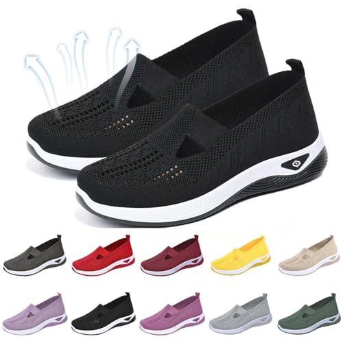 Podoback Schuhe Annelie, Annelie Schuhe, Orthopädischer Schuh Für Frauen, Leichte, schnürungsfreie Slip-On Sneakers für Bequeme Spaziergänge, atmungsaktive Turnschuhe (43,Schwarz) von Qosigote