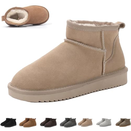 Qosigote Aurora Hikari Wolkis 2.0 Winterstiefel Damen, Robust & Stylisch Mini - Stiefel Für Damen, Wasserabweisend Stiefelette, Anti-Rutsch Sohle (Sand,35) von Qosigote