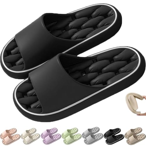 Qosigote Baumme Ergonomische, Ultraweiche, Schnelltrocknende Hausschuhe, Dicke Sohle Orthopädische Slipper Für Maximalen Komfort Rutschfeste Und Weiche Hausschuhe (Schwarz,38/39EU) von Qosigote