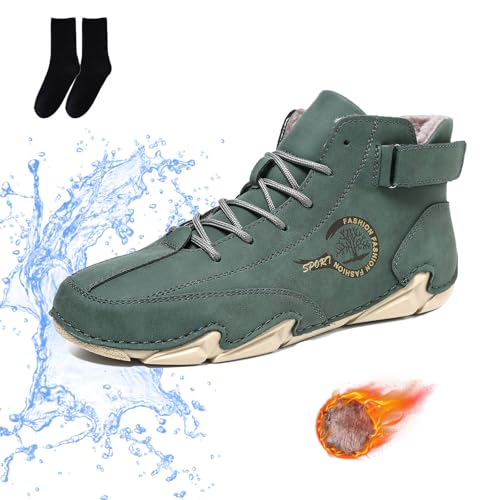Qosigote Ergonomische, Ergonomischer Wasserdichter & Schmerzlindernder Barfußschuh für Herbst und Winter Wildlederstiefel für Outdoor-Wandern Geeignet (Grün B dicker,36) von Qosigote
