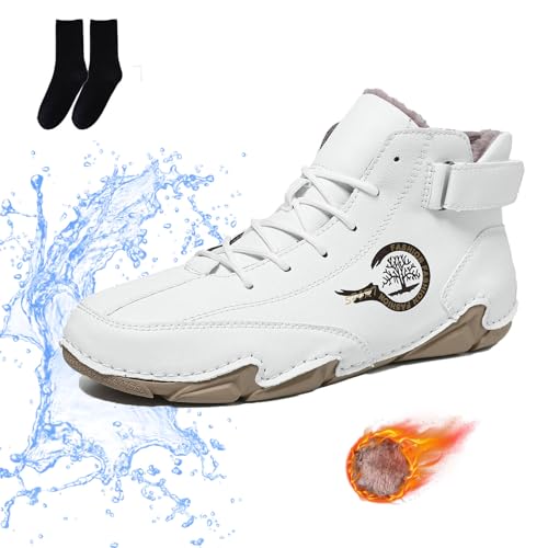 Qosigote Ergonomische, Ergonomischer Wasserdichter & Schmerzlindernder Barfußschuh für Herbst und Winter Wildlederstiefel für Outdoor-Wandern Geeignet (Weiß B dicker,39) von Qosigote
