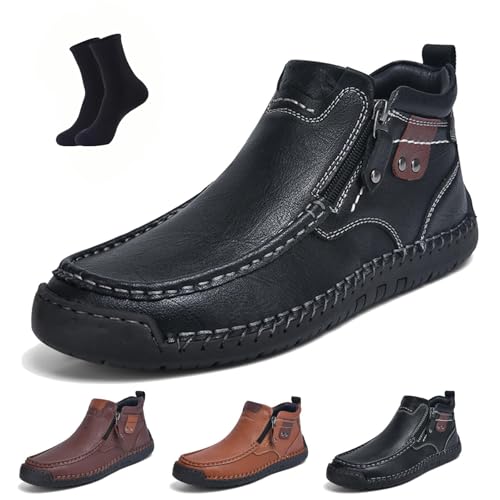 Qosigote Fußwohl Orthopädische Premium-Stiefel, Podoback Schuhe, Wasserdichte Leder Stiefeletten Herren Seitlichem Reißverschluss Und Handgenähtem Design, Bequem Für Arbeit,Outdoor (38,Schwarz-a) von Qosigote