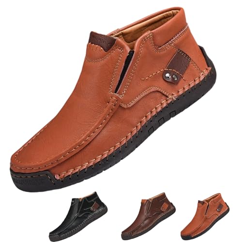 Qosigote Fußwohl Orthopädische Premium-Stiefel, Podoback Schuhe, Wasserdichte Leder Stiefeletten Herren Seitlichem Reißverschluss Und Handgenähtem Design, Bequem Für Arbeit,Outdoor (44,Hellbraun-b) von Qosigote