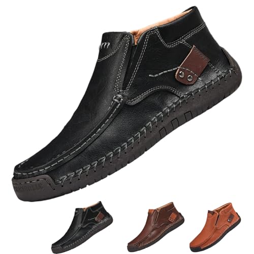 Qosigote Fußwohl Orthopädische Premium-Stiefel, Podoback Schuhe, Wasserdichte Leder Stiefeletten Herren Seitlichem Reißverschluss Und Handgenähtem Design, Bequem Für Arbeit,Outdoor (45,Schwarz-b) von Qosigote