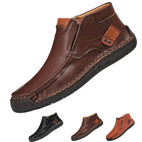 Qosigote Fußwohl Orthopädische Premium-Stiefel, Podoback Schuhe, wasserdichte Leder Stiefeletten Herren Seitlichem Reißverschluss Und Handgenähtem Design, Bequem Für Arbeit,Outdoor (45,Dunkelbraun-b) von Qosigote