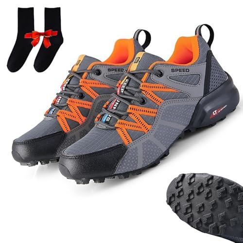 Qosigote Keep Running Speed 3, Orthopädischer Lauf- & Wanderschuh, Ortho Trekking Schuhe Herren, Wanderschuhe Outdoor Und Sport Atmungsaktive Netzschuhe, Wasserfest Und rutschfest (Grau,47) von Qosigote