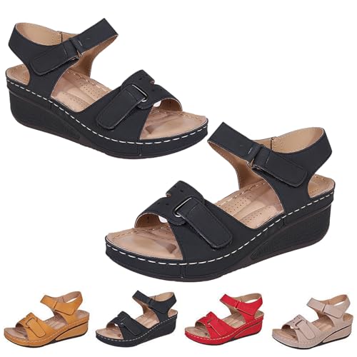 Qosigote Klarschön Schuhe, Klarschön Sandalen, Keilsandalen – Halt und Komfort für Ihre Füße, Orthopädische Ledersandalen, Orthopädischer Komfort Sandalen Sommer (Schwarz,36) von Qosigote