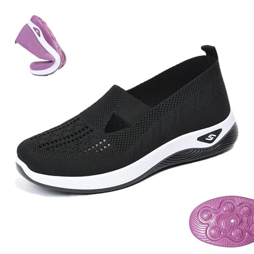Qosigote Komfortify Schuhe, Orthopädischer Schuh Für Frauen, Diabetiker Schuhe Damen, Damen Slip On Sneaker Frauen Gewebt Orthopädische, Bequeme Outdoor Sport (Schwarz,41) von Qosigote