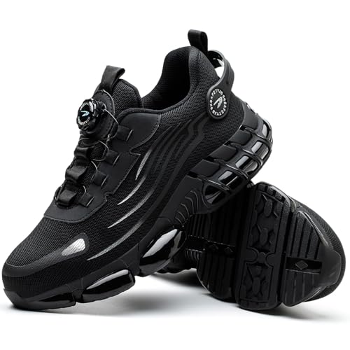 Qosigote Professionelle Sicherheitsschuhe, S3-Sneaker, S3 Pro Arbeitsschuhe, Sicherheitsschuhe Herren Mit Stahlkappe, Leicht & Sportlich Für Schnellverschluss Drehverschluss (Schwarz,40) von Qosigote