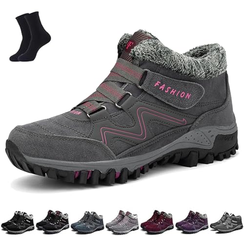 Qosigote Solvema Orthopädische Winterschuhe, Orthopädische Schuhe Damen Herren, Warm Wanderschuhe, Mit Kunstpelz Gefütterte, Rutschfeste, Wasserdichte (Graurosarot,45) von Qosigote