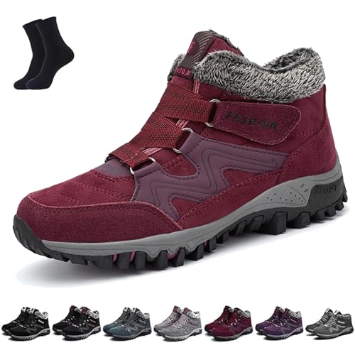 Qosigote Solvema Orthopädische Winterschuhe, Orthopädische Schuhe Damen Herren, Warm Wanderschuhe, Mit Kunstpelz Gefütterte, Rutschfeste, Wasserdichte (Rot,42) von Qosigote