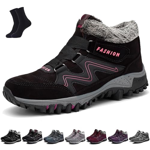 Qosigote Solvema Orthopädische Winterschuhe, Orthopädische Schuhe Damen Herren, Warm Wanderschuhe, Mit Kunstpelz Gefütterte, Rutschfeste, Wasserdichte (Schwarzrosarot,35) von Qosigote