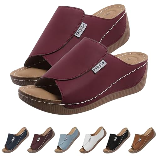 Qosigote Vivastep Sandalen - Ergonomische & Rutschfeste Sandalen Zur Schmerzlinderung, Orthopädische Schuh, Ergonomische Schuh Damen (Weinrot,43) von Qosigote