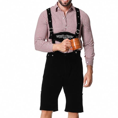 Trachten Lederhose für Herren mit träger Hemd - Bayerische Veloursleder Hose Als Jogginghose Oder Trachtenhose (Rosa-2,L) von Qosigote