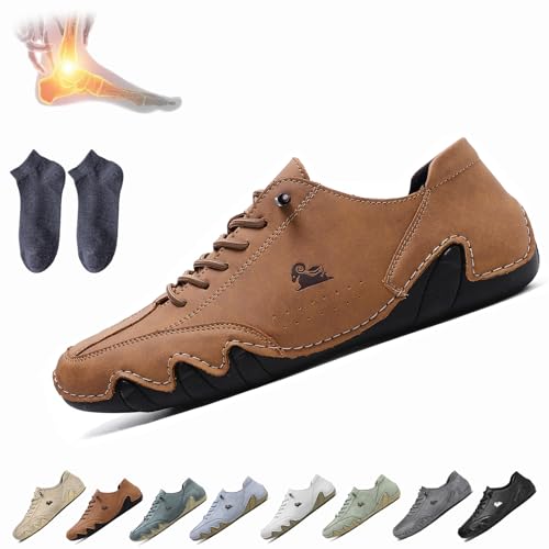 Alpaca Barfuss Schuhe,Barfuss Schuhe Leder,Ldeck Orthopädische Barfußschuh Fußgewölbeunterstützung,Wasserdichte Atmungsaktive (Braun, Erwachsene, Herren, 47, Numerisch, EU Schuhgrößensystem, Breit) von Qosneoun