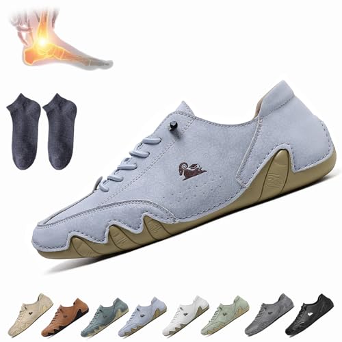 Alpaca Barfuss Schuhe,Barfuss Schuhe Leder,Ldeck Orthopädische Barfußschuh Fußgewölbeunterstützung,Wasserdichte Atmungsaktive (Hellblau, Erwachsene, Herren, 39, Numerisch, EU Schuhgrößensystem, Breit) von Qosneoun