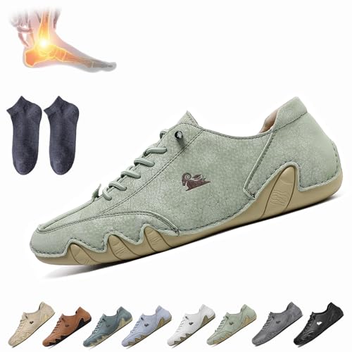 Alpaca Barfuss Schuhe,Barfuss Schuhe Leder,Ldeck Orthopädische Barfußschuh Fußgewölbeunterstützung,Wasserdichte Atmungsaktive (Hellgrün, Erwachsene, Herren, 44, Numerisch, EU Schuhgrößensystem, Breit) von Qosneoun