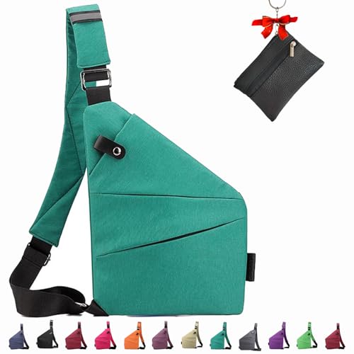 Anti Diebstahl Tasche, Tasche Diebstahlsicher, Diebstahlsichere Reisetasche, Diebstahlsichere Tasche, Anti Diebstahl Umhängetasche (Grün, Rechte Schulter) von Qosneoun