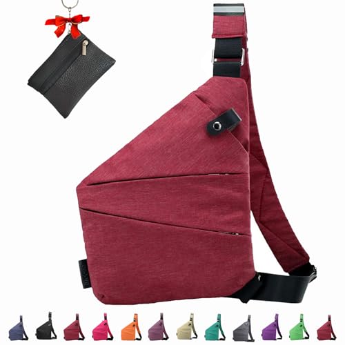 Anti Diebstahl Tasche, Tasche Diebstahlsicher, Diebstahlsichere Reisetasche, Diebstahlsichere Tasche, Anti Diebstahl Umhängetasche (Rot, Rechte Schulter) von Qosneoun