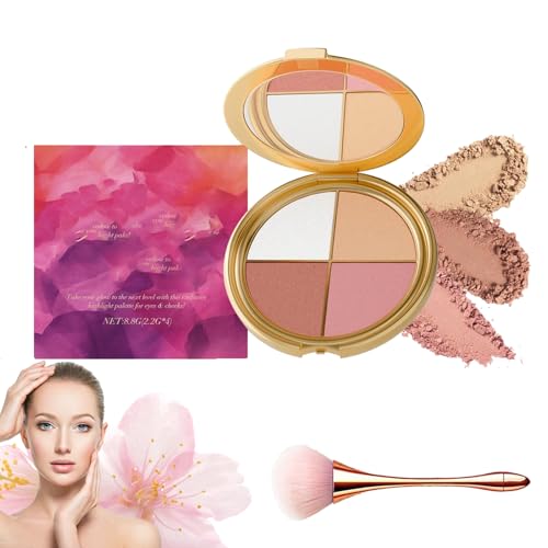 Glowjiu Glow Gallery Highlighting Eye & Cheek Palette, Glowjiu Highlighting-Augen- und Wangenpalette, 4-in-1 für Blush, Augenschatten & Highlighter, Lidschatten und Highlighter Makeup (1 PC) von Qosneoun