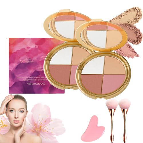 Glowjiu Glow Gallery Highlighting Eye & Cheek Palette, Glowjiu Highlighting-Augen- und Wangenpalette, 4-in-1 für Blush, Augenschatten & Highlighter, Lidschatten und Highlighter Makeup (2 PCS) von Qosneoun