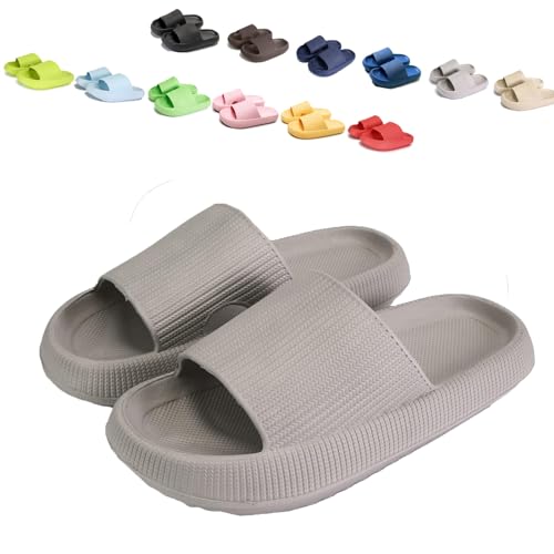 Qosneoun Pummy Original Damen Cozy Slides, Original Damen, Cozy Slides Original, Non Slip Super Comfy Cushion Slide (Grau, Erwachsene, Damen, 36, Numerisch (von/bis), EU Schuhgrößensystem, 37, M) von Qosneoun