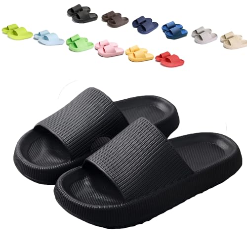 Qosneoun Pummy Original Damen Cozy Slides, Original Damen, Cozy Slides Original, Non Slip Super Comfy Cushion Slide (Schwarz, Erwachsene, Damen, 36, Numerisch (von/bis), EU Schuhgrößensystem, 37, M) von Qosneoun